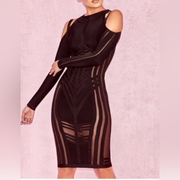 House of CB 
MADRINA
BLACK BANDAGE COLD SHOULDER DRESS size XS size 2-4 NWT - Picture 1 of 11
